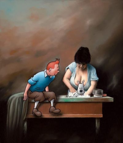 art oil painting reproduction of  Ole Ahlberg Tintin - Cleaning The Dog museum quality handmade