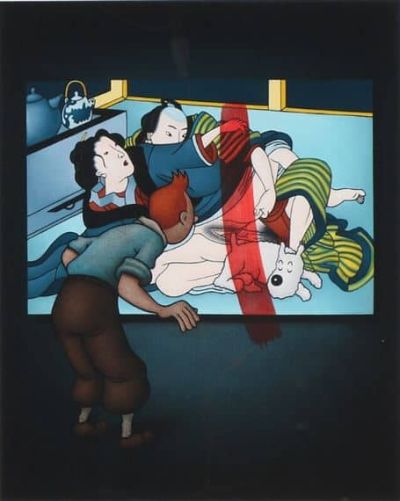 art oil painting reproduction of  Ole Ahlberg Tintin - Japanese Scene With Milo museum quality handmade