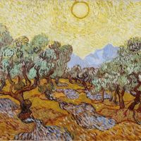 Olive Trees With Yellow Sky And Sun - Landscape By Vincent Van Gogh