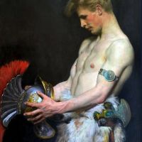 Osmar Schindler Young Germanic Warrior Looking At A Roman Helmet