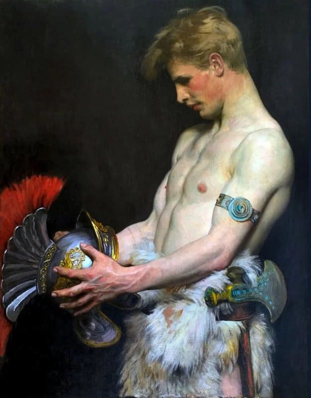 Osmar Schindler Young Germanic Warrior Looking At A Roman Helmet museum quality