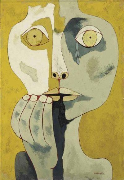 art oil painting reproduction of  Oswaldo Guayasam N Cabeza De Nina Triste 1977 museum quality handmade