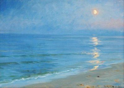 art oil painting reproduction of  P. S. Kroyer Moonlight Over Skagen Beach Wide - 1899 museum quality handmade