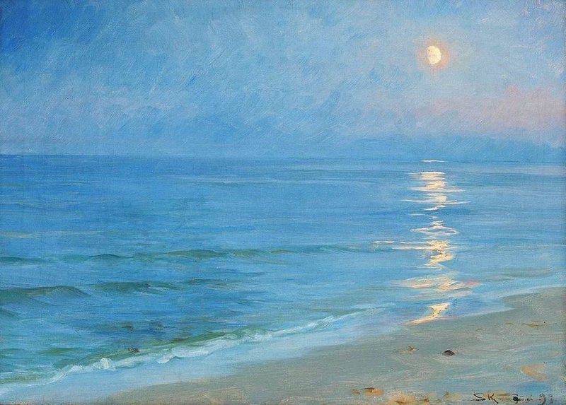 P. S. Kroyer Moonlight Over Skagen Beach Wide - 1899 museum quality