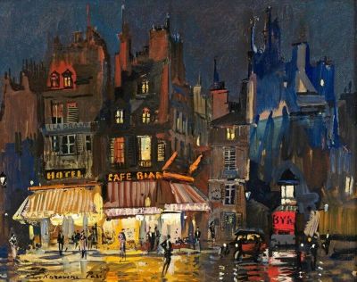 art oil painting reproduction of  Korovin - Paris By Night - Lepic Street Montmartre By Konstantin Korovin museum quality handmade