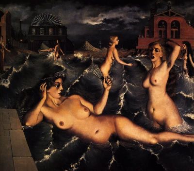art oil painting reproduction of  Paul Delvaux Nymphs Bathing museum quality handmade