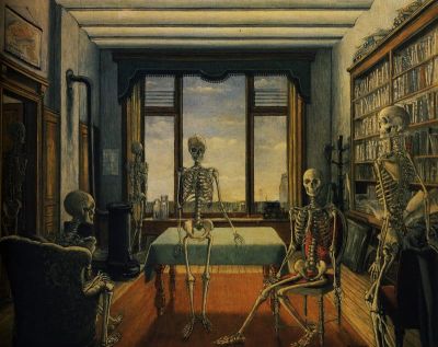 art oil painting reproduction of  Paul Delvaux Skeletons In An Office museum quality handmade