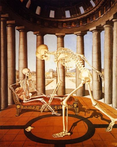art oil painting reproduction of  Paul Delvaux The Skeleton Has The Shell museum quality handmade