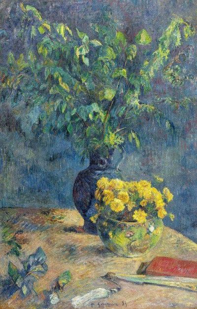 art oil painting reproduction of  Paul Gauguin Two Vases Of Flowers And A Fan museum quality handmade