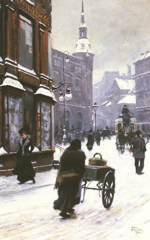 Paul Gustave Fischer A Street Scene In Winter Copenhagen 1901 museum quality