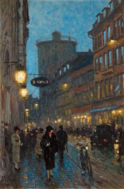 art oil painting reproduction of  Paul Gustave Fischer Street Scene Kobmagergade museum quality handmade
