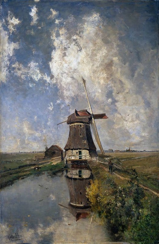 Paul Joseph Constantin Gabriel A Windmill On A Polder Waterway Known As In The Month Of July - 1889 museum quality