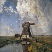 Paul Joseph Constantin Gabriel A Windmill On A Polder Waterway Known As In The Month Of July - 1889 Hand Painted Reproduction