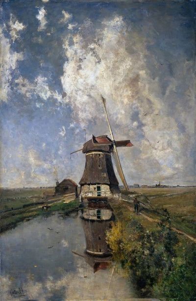 Paul Joseph Constantin Gabriel A Windmill On A Polder Waterway Known As In The Month Of July - 1889 Hand Painted Reproduction