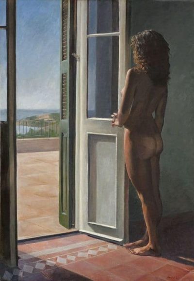 art oil painting reproduction of  Pavlos Samios Nude By The Door 1978 museum quality handmade