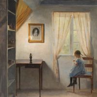 Peter Ilsted A Little Girl Sewing 1898-1902 Hand Painted Reproduction