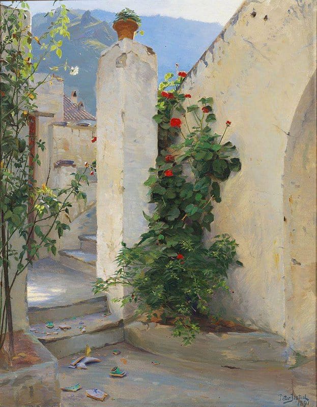 Peter Ilsted Pelargonium In Bloom - Capri - 1891 museum quality