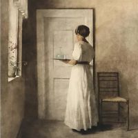 Peter Vilhelm Ilsted Unge Pige Med Bakke - Young Girl With Tray - 1915 Hand Painted Reproduction