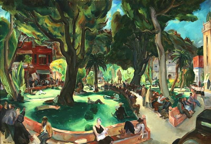 Phil Dike Sunday Afternoon In The Plaza De Los Angeles 1939 museum quality