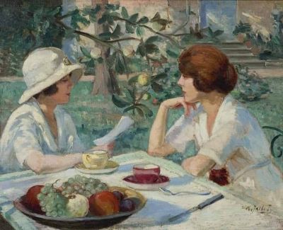 art oil painting reproduction of  Pierre Dumont Tea Party In Garden museum quality handmade