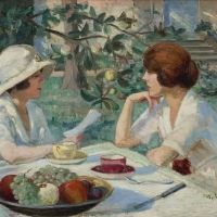 Pierre Dumont Tea Party In Garden Hand Painted Reproduction