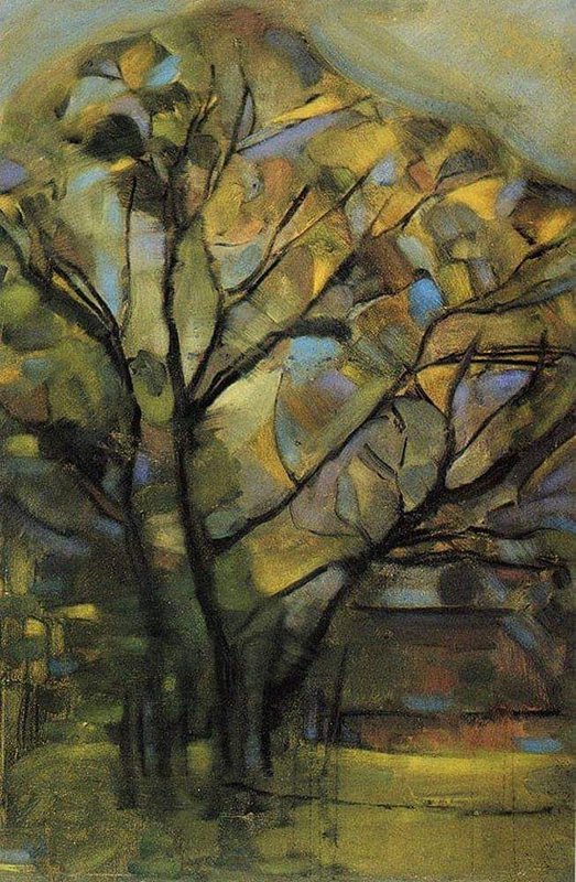 Piet Mondriaan Tall Tree Silhouettes With Bright Colours 1908 museum quality