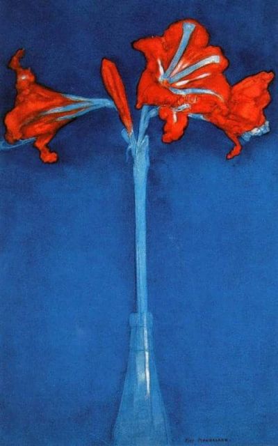 art oil painting reproduction of  Piet Mondrian Amaryllis On Blue Background 1910 museum quality handmade