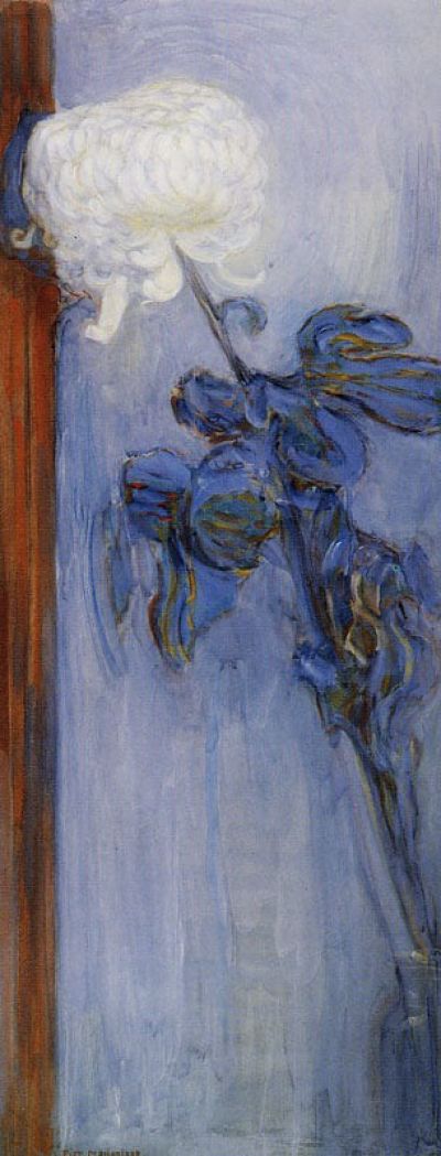 art oil painting reproduction of  Piet Mondrian Chrysanthemum With Red Curtain - 1908 museum quality handmade