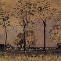 Piet Mondrian Farm Setting Four Tall Trees In The Foreground 1907