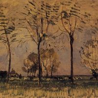 Piet Mondrian Farm Setting Four Tall Trees In The Foreground C. 1907