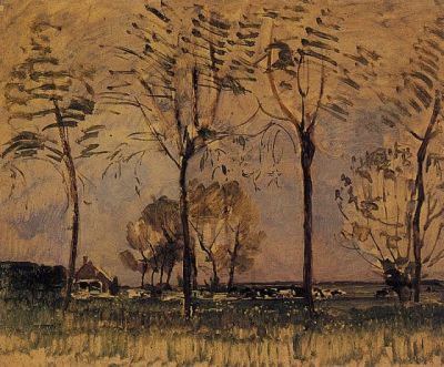 art oil painting reproduction of  Piet Mondrian Farm Setting Four Tall Trees In The Foreground C. 1907 museum quality handmade