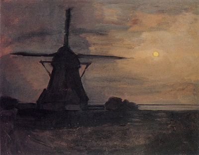 art oil painting reproduction of  Piet Mondrian Oostzijdse Mill In Moonlight 1907 museum quality handmade