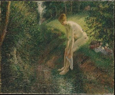 art oil painting reproduction of  Pissarro Bather In The Woods Hand Painted Reproduction museum quality handmade