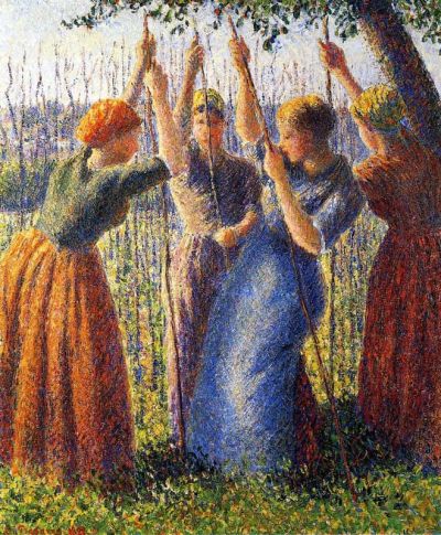 art oil painting reproduction of  Pissarro Peasant Women Planting Stakes Hand Painted Reproduction museum quality handmade