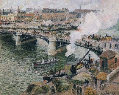 art oil painting reproduction of  Pissarro Pont Boieldieu In Rouen Rainy Weather Hand Painted Reproduction museum quality handmade