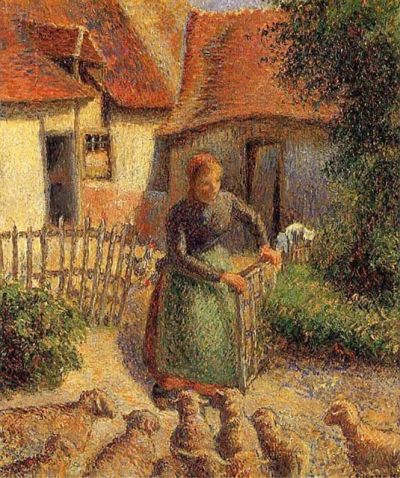 art oil painting reproduction of  Pissarro Shepherdess Bringing Sheep In Hand Painted Reproduction museum quality handmade