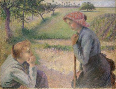 art oil painting reproduction of  Pissarro Two Young Peasant Women Hand Painted Reproduction museum quality handmade