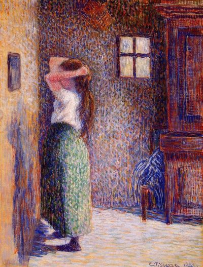 art oil painting reproduction of  Pissarro Young Peasant At Her Toilette Hand Painted Reproduction museum quality handmade