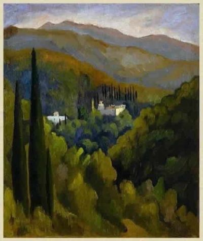 art oil painting reproduction of  Polykleitos Rengos Landscape From Zographou Monastery 1934 museum quality handmade
