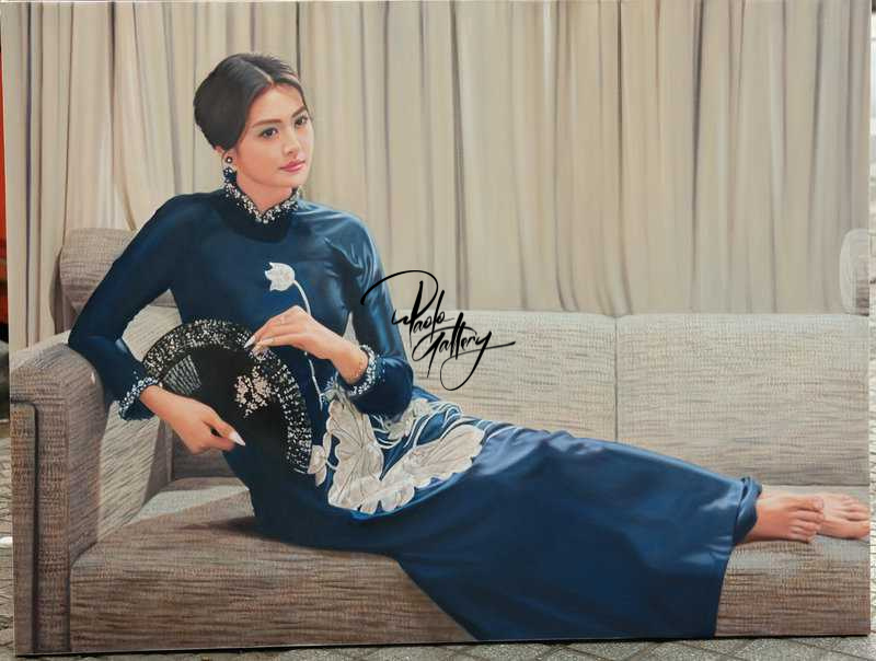 Portrait Painting Of Asian Lady On Couch Hand Painted museum quality