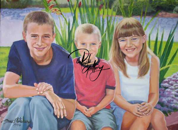 Portrait Painting Of Children Together Hand Painted museum quality
