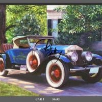 Portrait Painting Of Old Blue Car Hand Painted