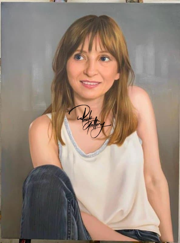 Portrait Painting Of Wife Posing Hand Painted museum quality