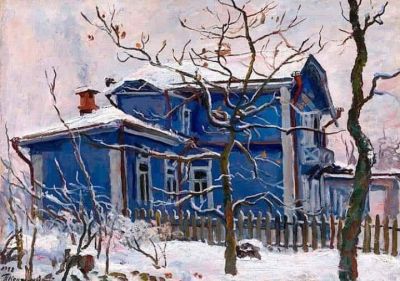 art oil painting reproduction of  Pyotr Petrovich Konchalovsky First Snow Blue Dacha 1938 museum quality handmade