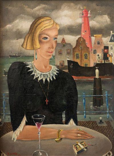 art oil painting reproduction of  Reimond Kimpe Elegant Lady On The Quay Terrace museum quality handmade