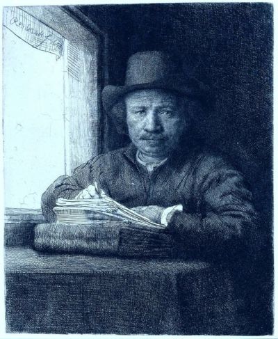 art oil painting reproduction of  Rembrandt Drawing At A Window 1648 museum quality handmade