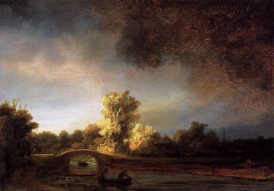art oil painting reproduction of  Rembrandt Landscape With A Stone Bridge museum quality handmade