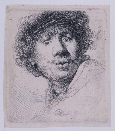 art oil painting reproduction of  Rembrandt Self Portrait With A Cap Openmouthed museum quality handmade