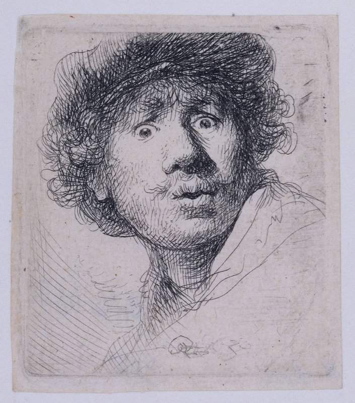 Rembrandt Self Portrait With A Cap Openmouthed museum quality