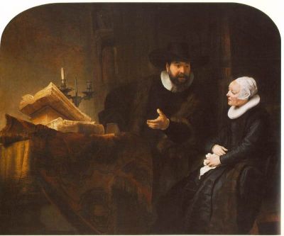 art oil painting reproduction of  Rembrandt The Mennonite Minister Cornelis Claesz. Anslo In Conversation With His Wife Aaltje museum quality handmade